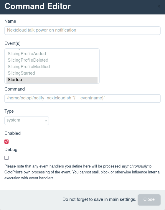 Octoprint notification settings